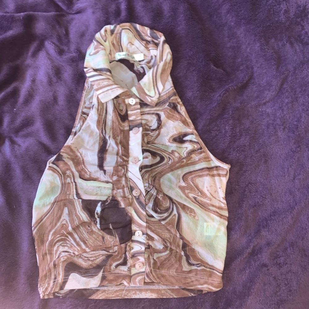 Heart Hips Pink and Brown Swirl Halter Top